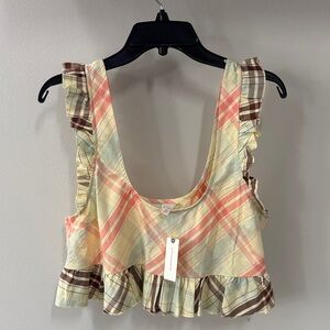 Anthropologie Lyre Bird Plaid Ruffled Top